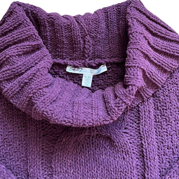 Seven7 Chenille Purple Cable Knit Cowl Neck Sweater | Women's XL - Picture 5 of 7